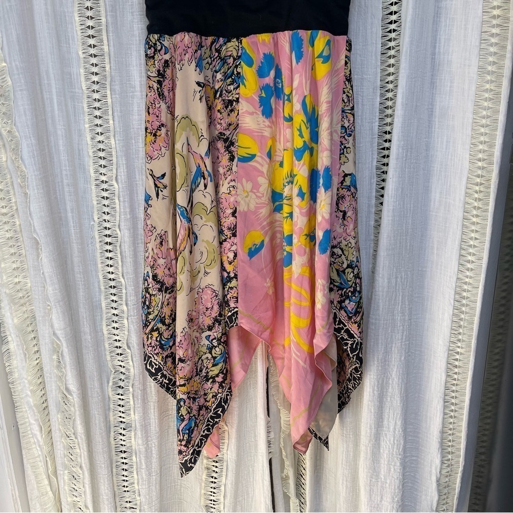 Vintage y2k Betsey Johnson Silk Mixed Print Handkerchief Midi Dress Size 4 - Picture 6 of 12